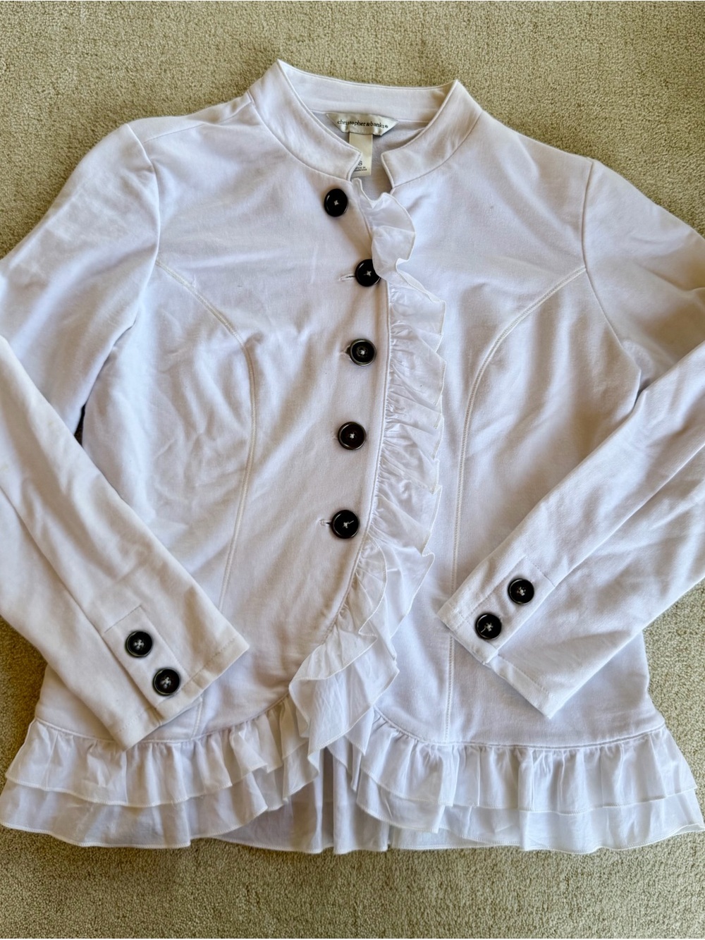 Christopher & Banks White Ruffle-Trim Button Jacket